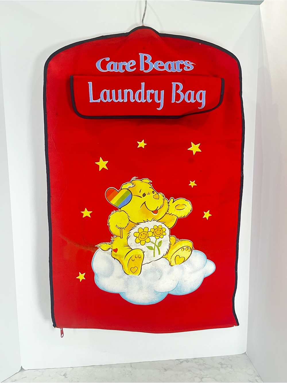 Care Bears Red Laundry Bag with Yellow Bear and Rainbow Heart 1980’s